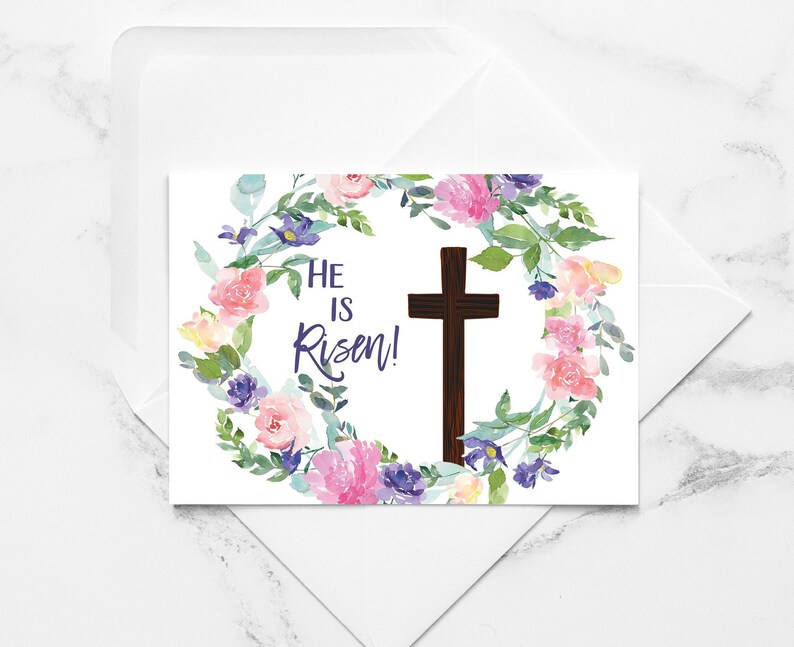 He Is Risen Printable Easter Greeting Card Jesus Cross Easter Card Easter Card Easter instant Download Card DIY Print at Home Cards