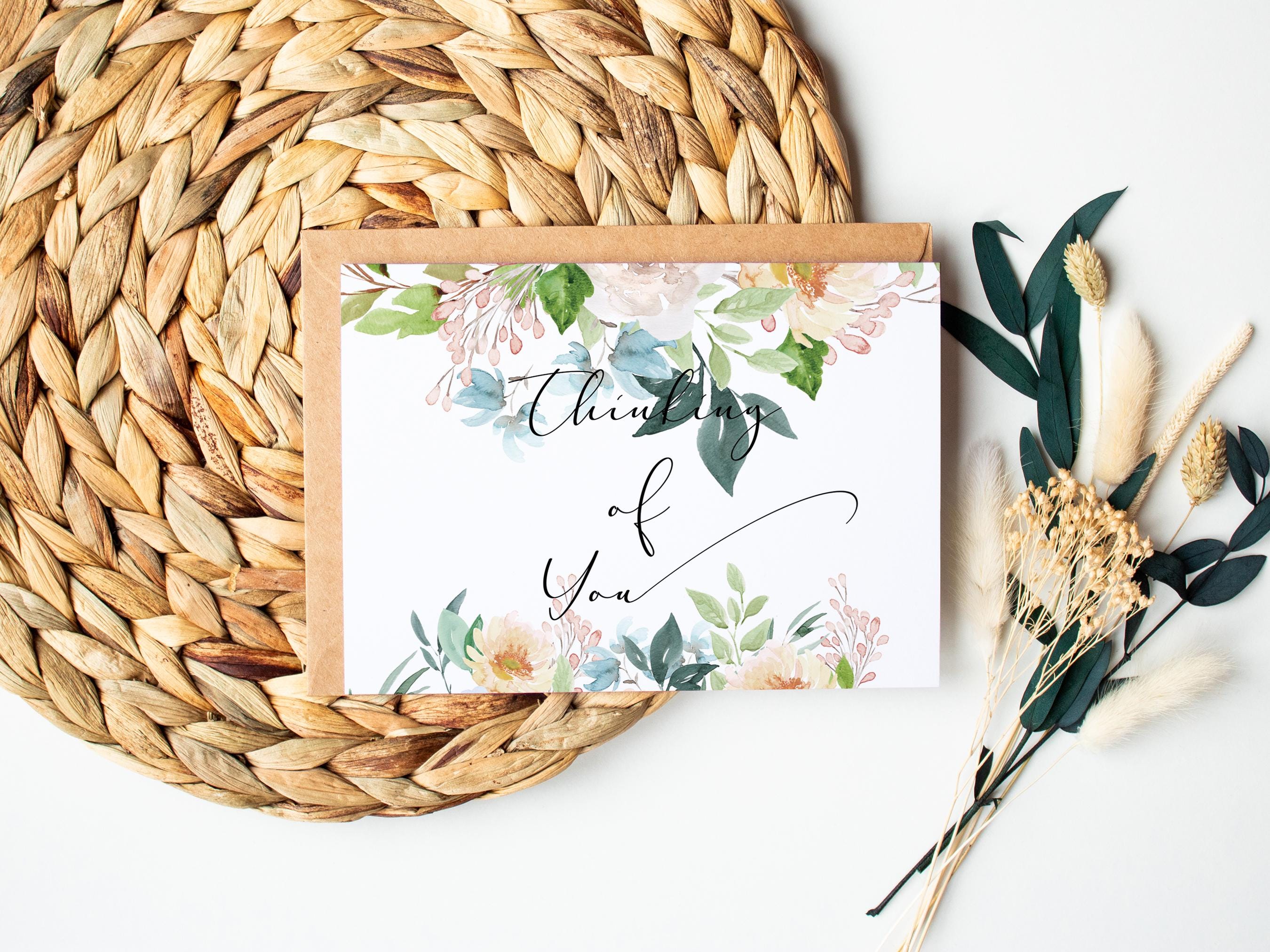 Printable Thinking of You Floral Watercolor Card, Digital Card ...