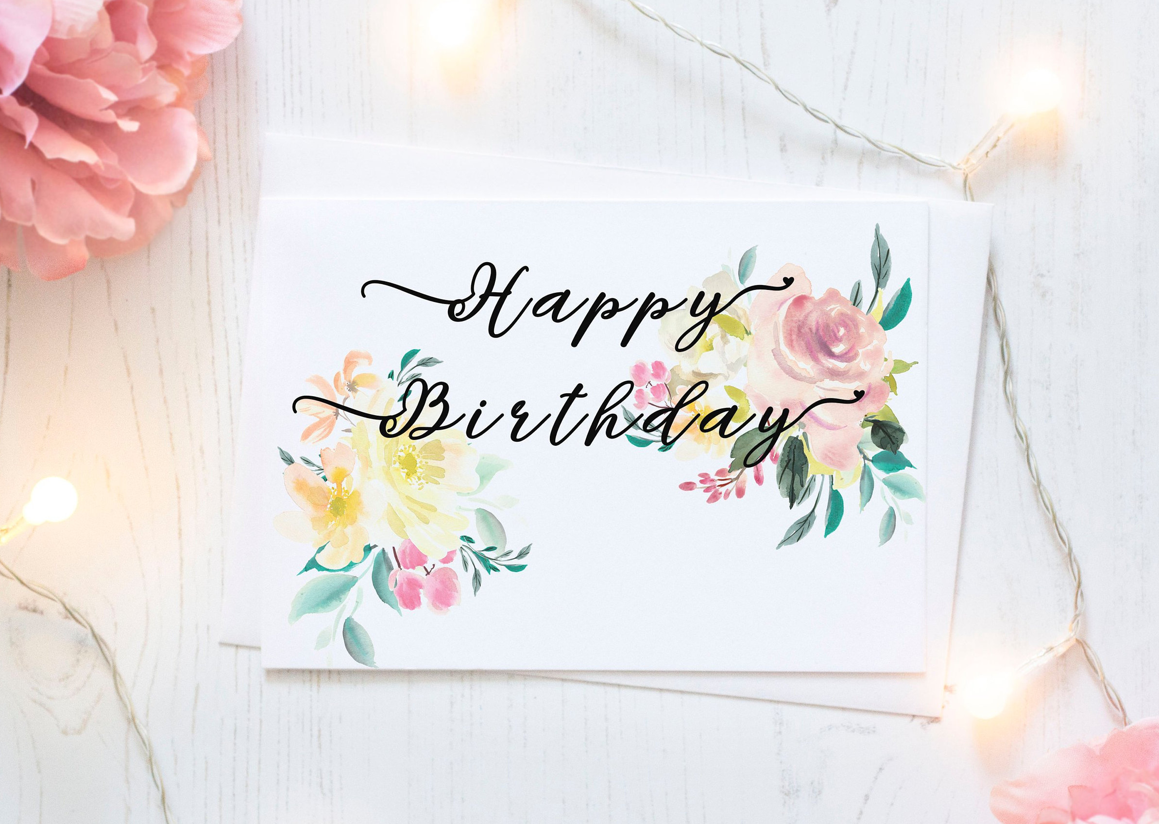 Printable Happy Birthday Card for Her Watercolor Floral Hand - Etsy UK