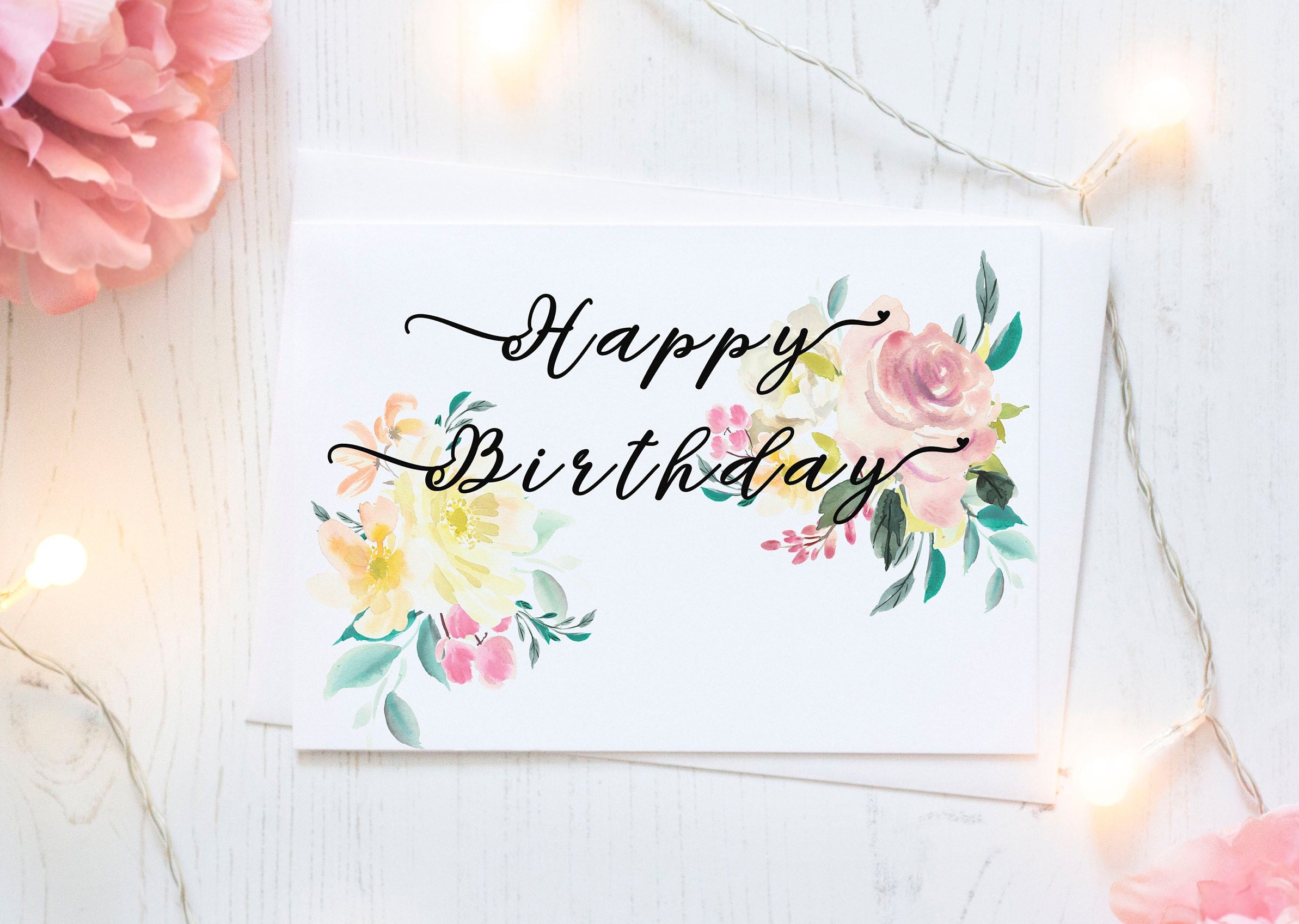 printable happy birthday card for her watercolor floral hand etsy denmark