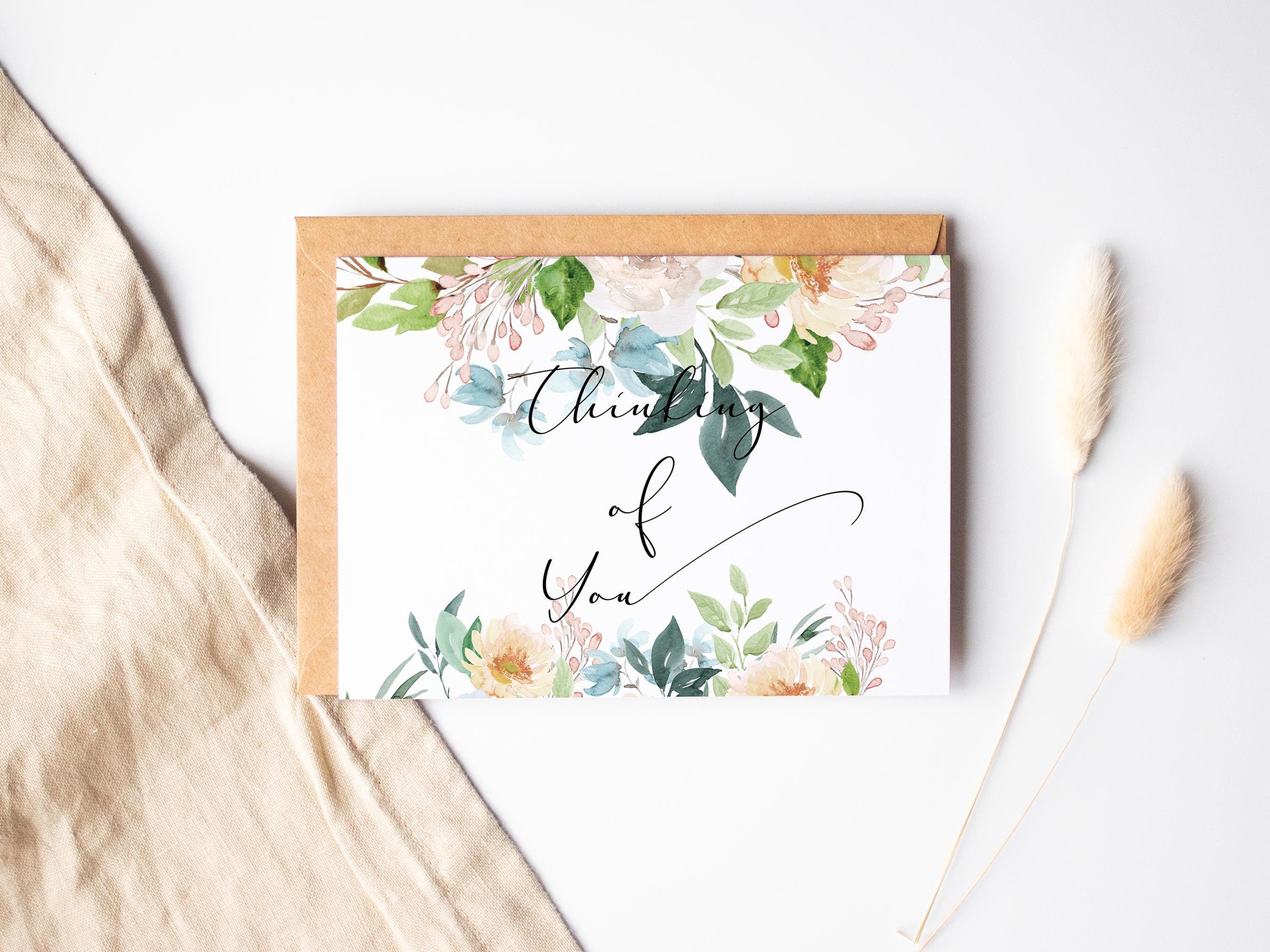 Printable Thinking of You Floral Watercolor Card, Digital Card ...