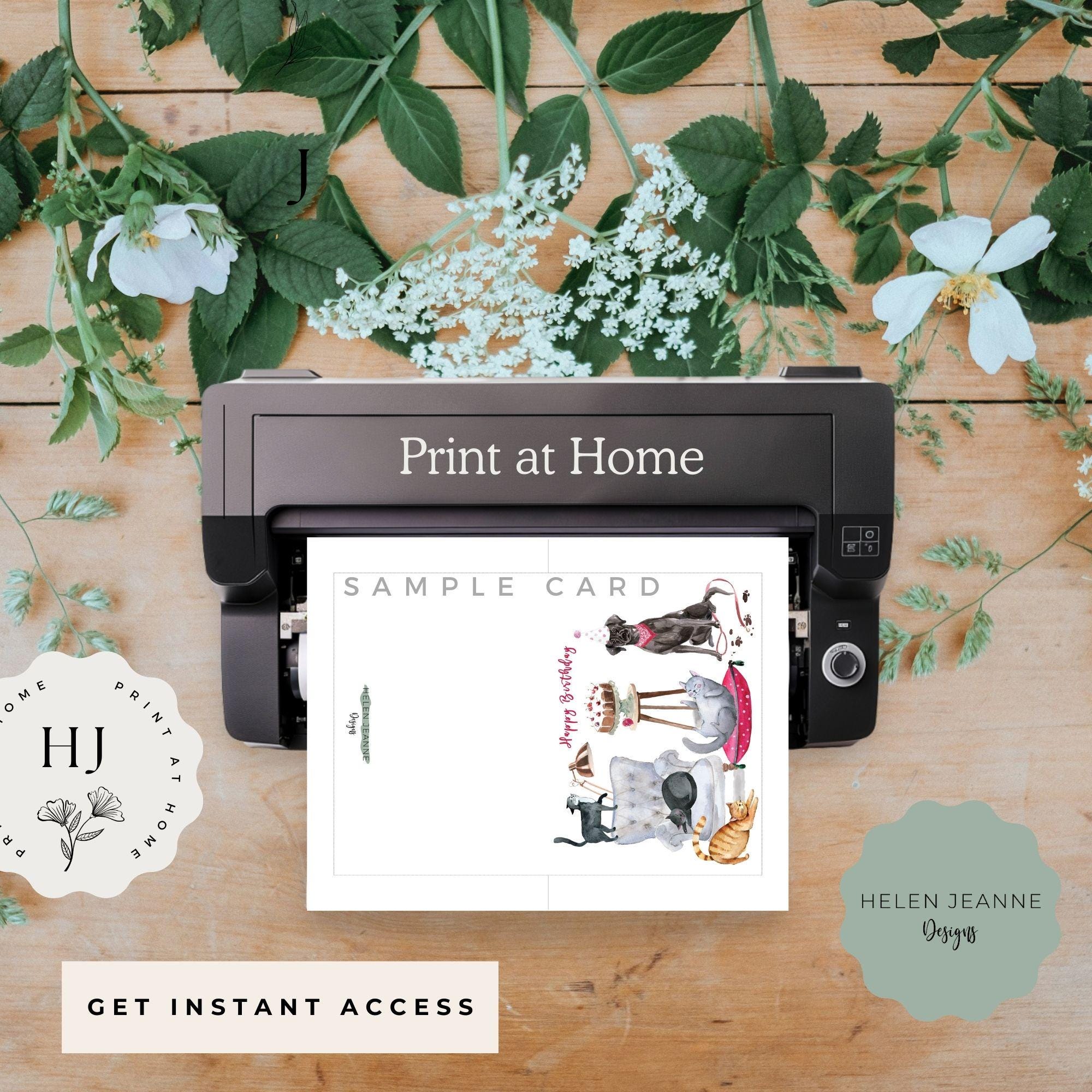 Printable Thinking of You Floral Watercolor Card, Digital Card ...