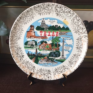 Texas Souvenir Plate Vintage Gilt border