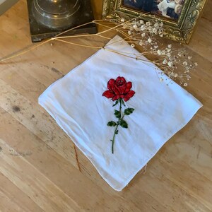 Bridesmaid handkerchief, Vintage Rose embroidered Handkerchief, handkerchief for women,embroidered vintage handkerchief