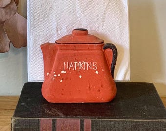 Mid Century looking napkin holder,old napkin holder,1950 napkin holder,vintage red napkin holder, vintage 1960 napkin holder, vintage paper