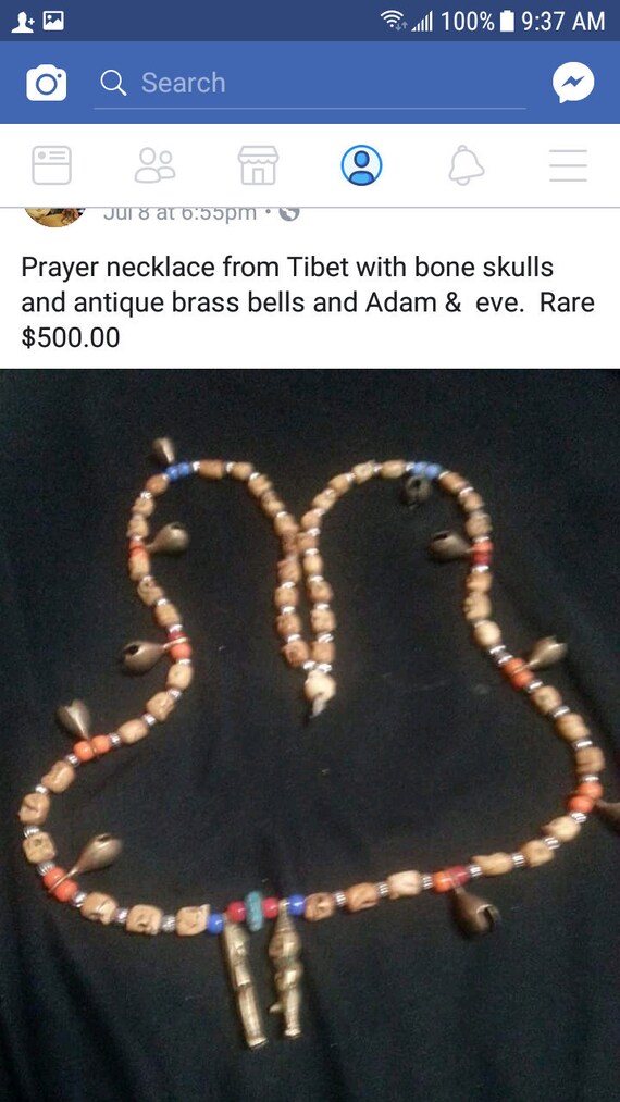 Prayer necklace bone skull and bells
