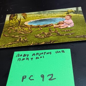Carte postale de la ferme des alligators de Los Angeles avec une petite fille PC 92 vintage