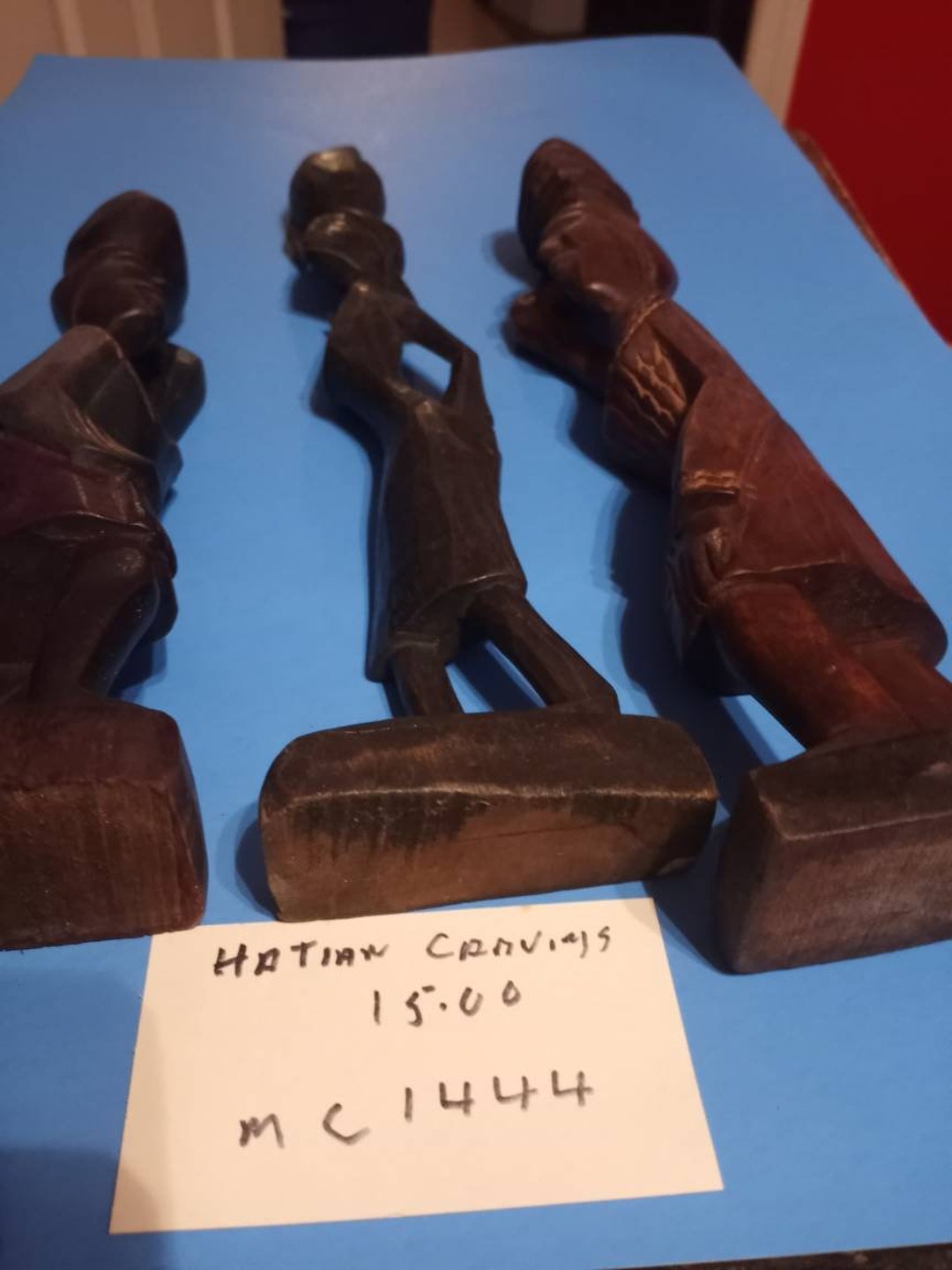 Hatian Wood Carved Statues Lot of Three Etsy