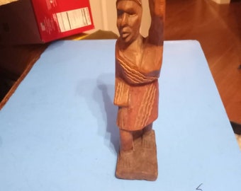 Hatian woman with basket on head wood carved vintage