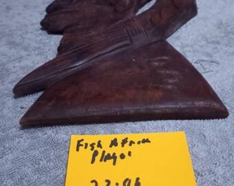 Fish African wood carved plaque vintage from the Congo