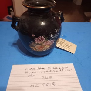 Vintage Japans zwart met 22kt goud roze bloemen in karvaas