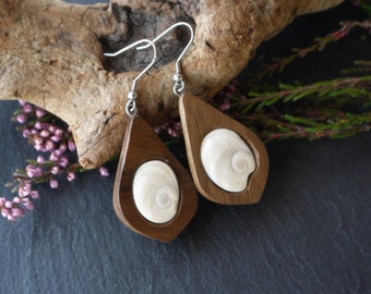 Earrings made of walnut wood with SHIVA EYE *handmade*