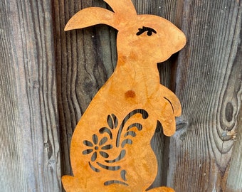 Edelrost Hase "Ornament" zum Stecken