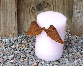 rusty rust angel wings for candles made of metal 11 cm