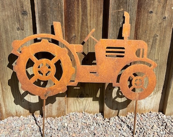Edelrost Traktor zum Stecken