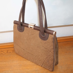 Vintage bag, classic ladies handbag, natural suede (bouquet) brown, original 50s / 60s