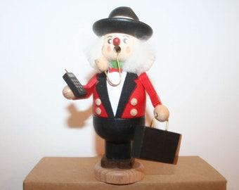 Erzgebirge smoker, motif: man with cell phone, vintage smoker, original by Karden & Straco, wood art, original packaging, TOP