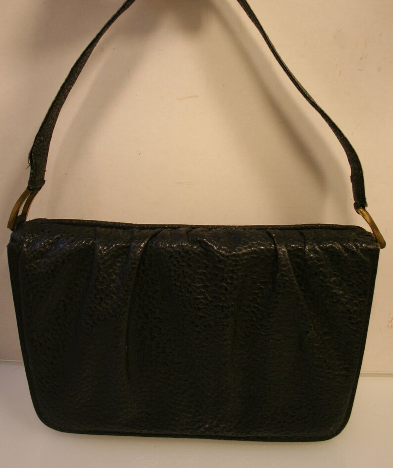 Vintage Tasche, antike Handtasche, genarbtes Leder schwarz, Original 40er Jahre Bild 2