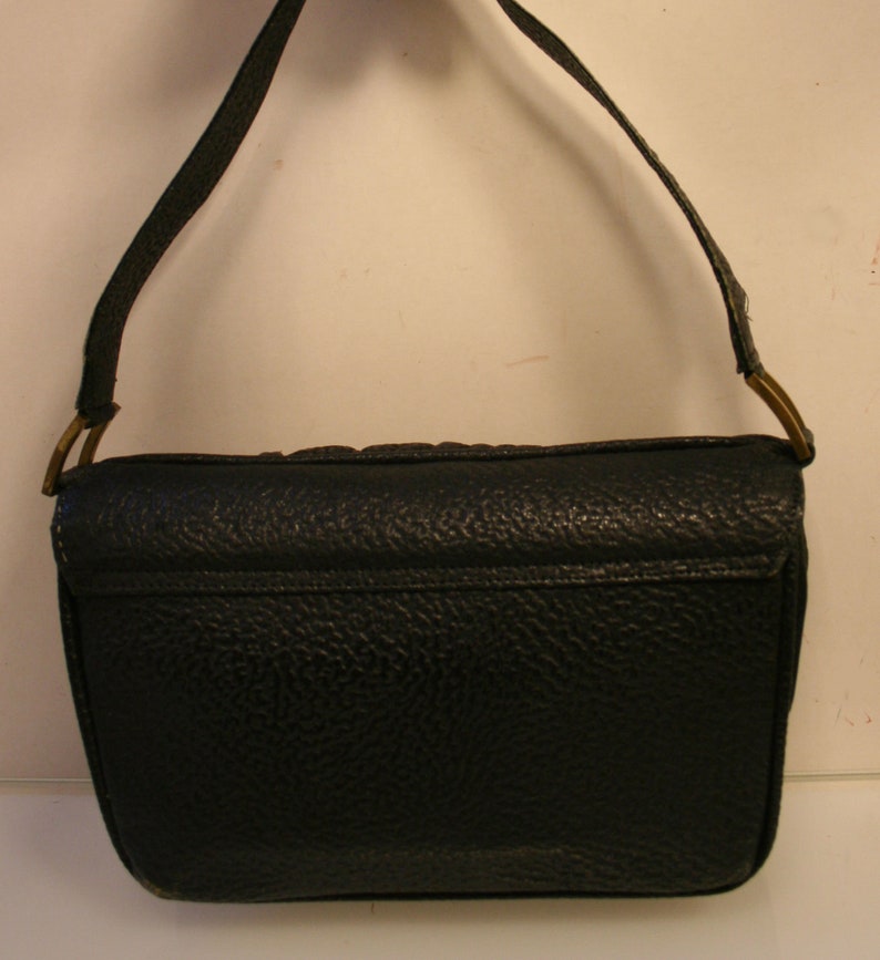 Vintage bag, antique handbag, grained black leather, original 40s image 3