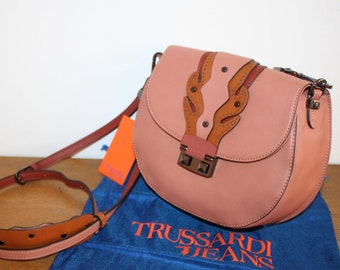 Trusardi jeans bag, noble handbag, shoulder bag, leather rose brown, 100% original, unworn TOP