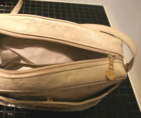 Crocodile Bag, GFF, With Cream Vintage Handbag, Original FERRE White - Leather Etsy Embossing,