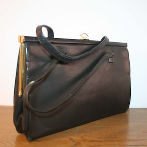 Vintage bag, classic handbag, black leather, original 60s image 4