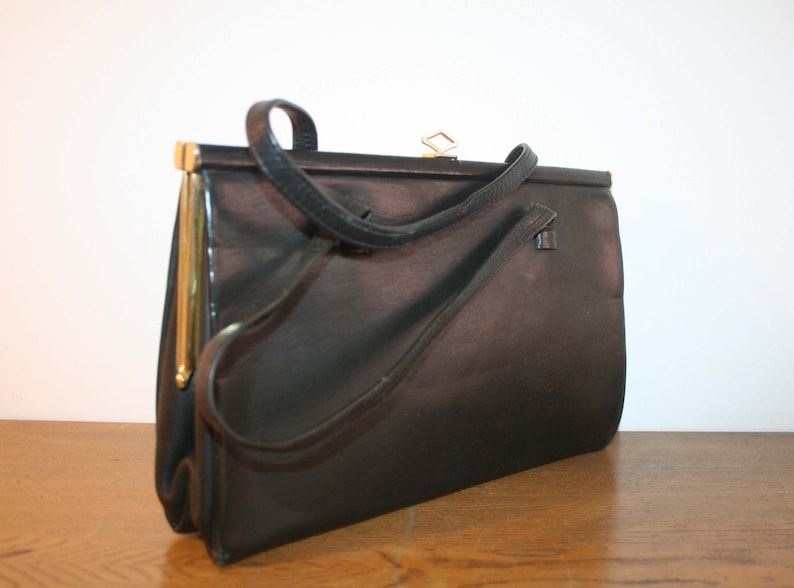 Vintage bag, classic handbag, black leather, original 60s image 4