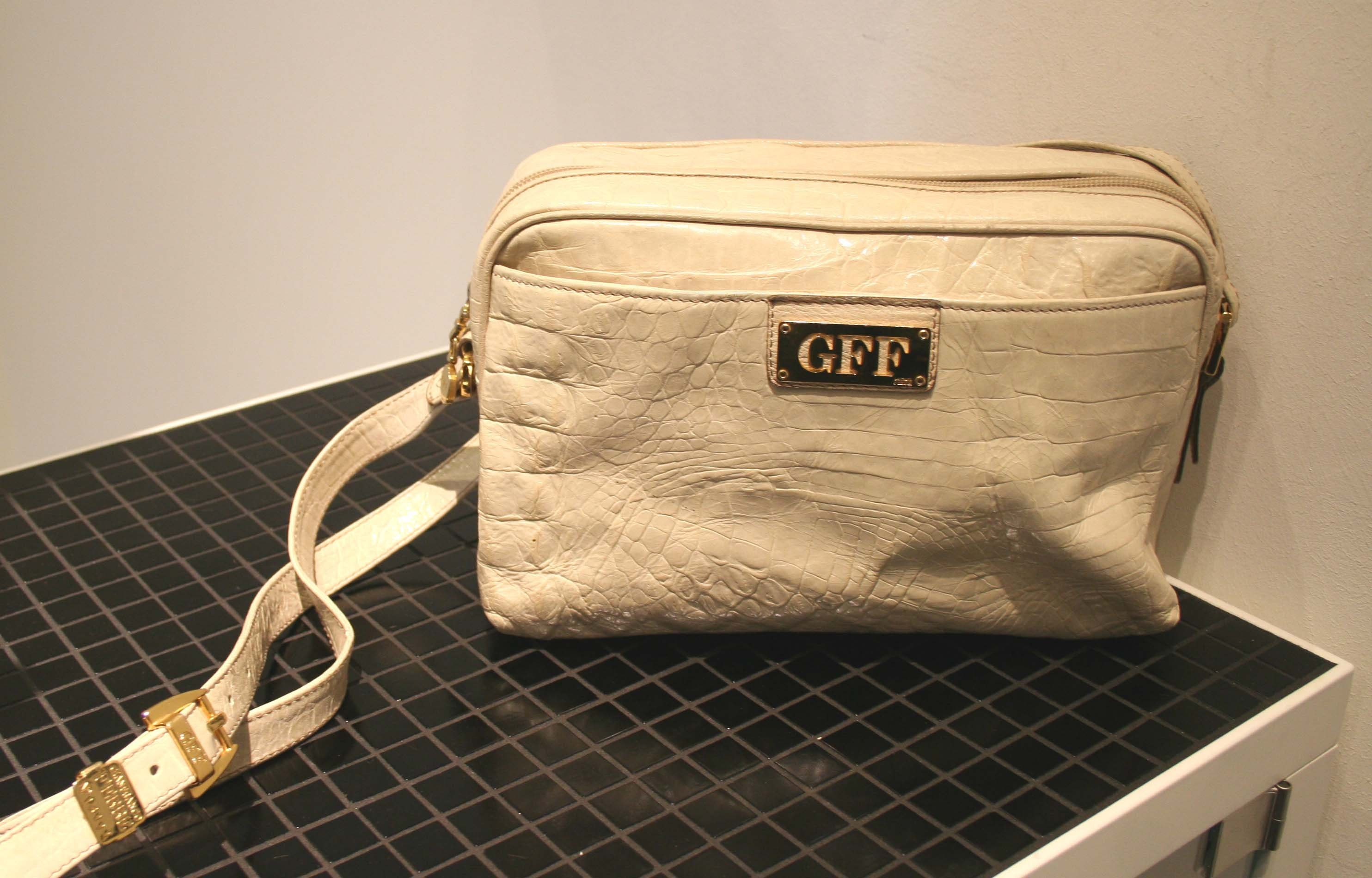 FERRE Crocodile - With White Embossing, Original Vintage Handbag, Leather Etsy Cream GFF, Bag,