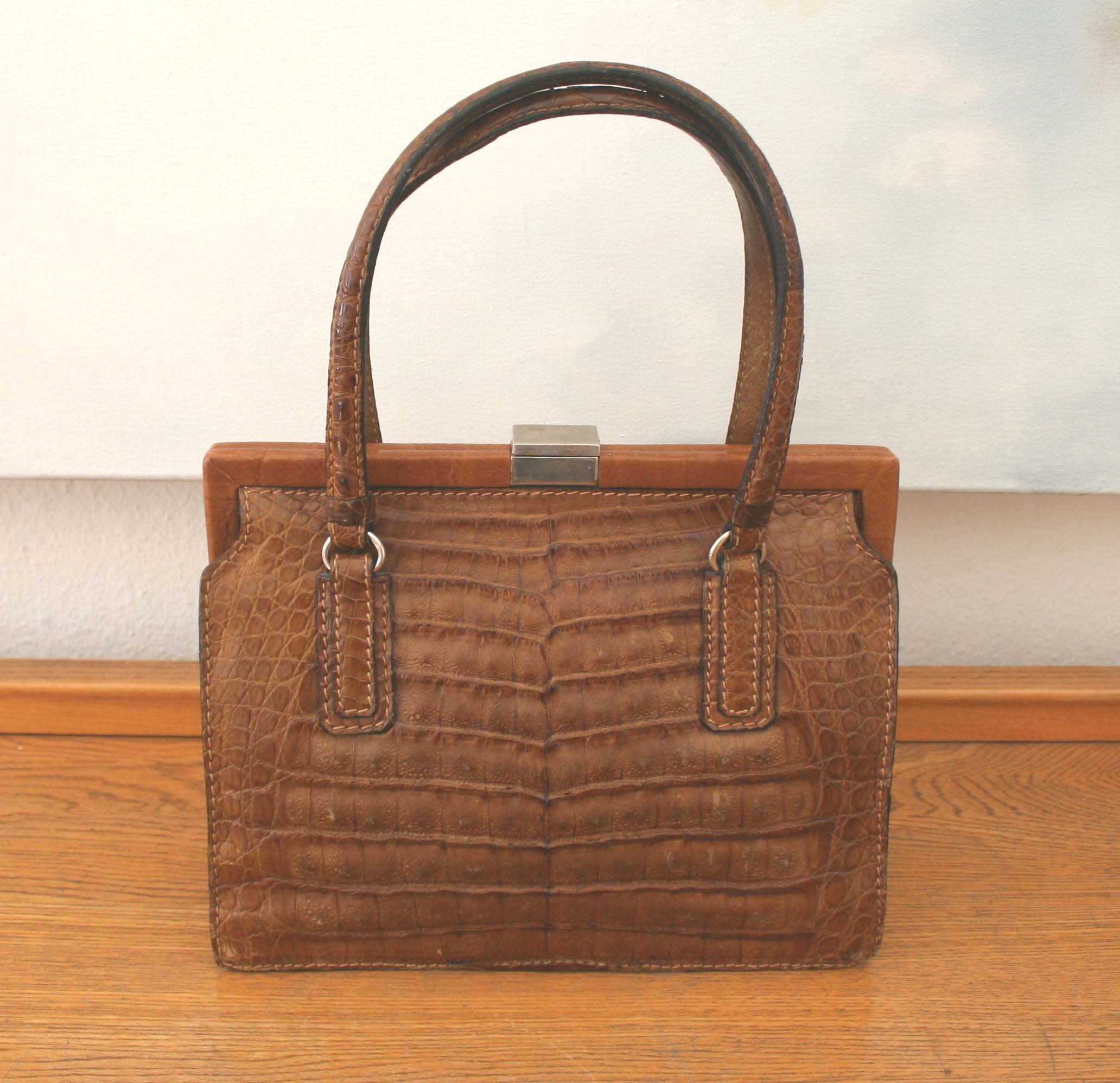 Jaguar vintage handbag noble bag genuine leather croc brown Etsy