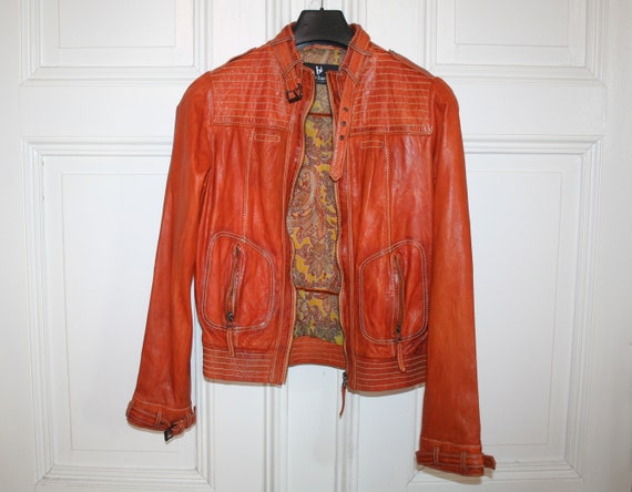 Leather Jacket by Bruno banani, Leather Orange, Shabby Chic, Unworn, Top