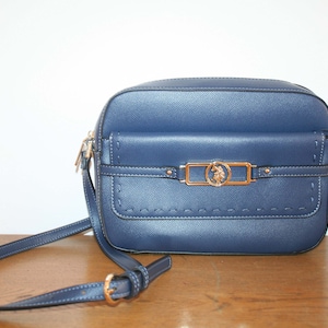 U.S. Polo Assn. (USPA), Ralph Lauren, bag, sporty medium-sized shoulder bag, blue leather, 100% original, unworn with label, TOP