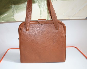 Vintage bag, classic women's handbag, grained leather brown, original 50s / 60s