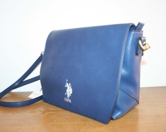 U.S. Polo Assn. (USPA) Bag, sporty medium shoulder bag, leather blue, 100% original, unworn with label, TOP