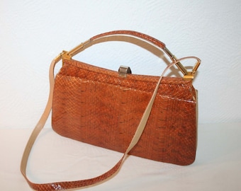 Vintage bag, noble handbag, real brown leather with reptile embossing, original from the 70s / 80s, TOP