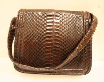 Vintage bag, noble leather handbag, brown reptile embossing, original 50s