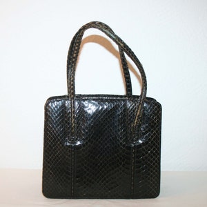 Comtesse, vintage bag, noble handbag, real leather dark brown with reptile embossing, original 50s / 60s