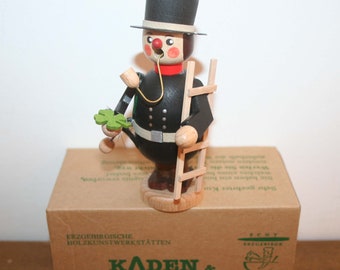 Erzgebirge smoker, motif: chimney sweep, vintage smoker, original by Karden & Straco, wood art, original packaging, TOP
