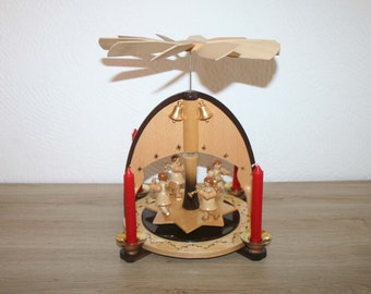 Erzgebirge Weihnachtspyramide, Vintage Pyramide, natur, 4 Engel mit Musikinstrumenten, hoher Neupreis, TOP