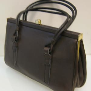 Vintage bag, pretty classic handbag, brown leather, original 50s