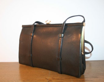 Vintage bag, classic handbag, black leather, original 60s