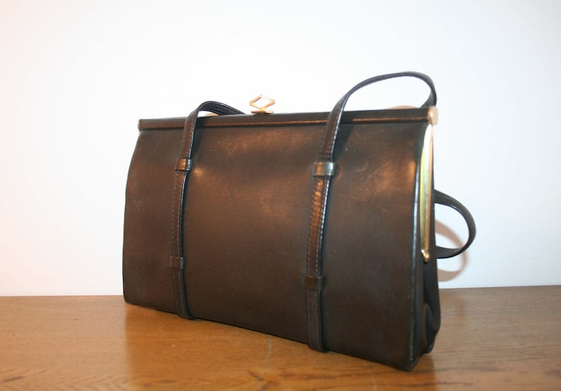 Vintage bag, classic handbag, black leather, original 60s image 1