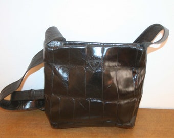 Joop bag, handmade, vintage handbag, shoulder bag, genuine black leather with crocodile embossing, original