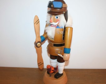 Erzgebirge nutcracker, large vintage nutcracker, motif: pilot, original Kaden & Straco, Erzgebirge wood art, in original packaging, TOP