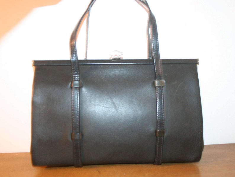 Vintage bag, classic handbag, black leather, original 60s image 2