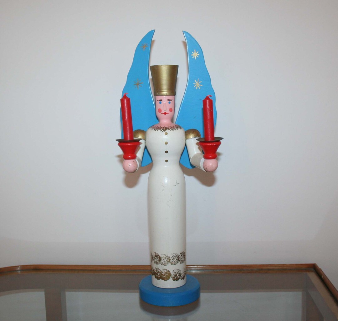 Erzgebirge Angel Vintage Angel With Two Candle Holders Large Etsy