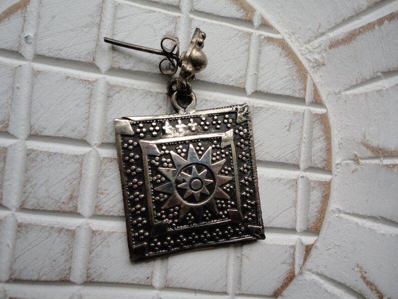 Silver ethnic earrings with punchstar 8 branchesearringssquare Silver 925earringsvintage pendant
