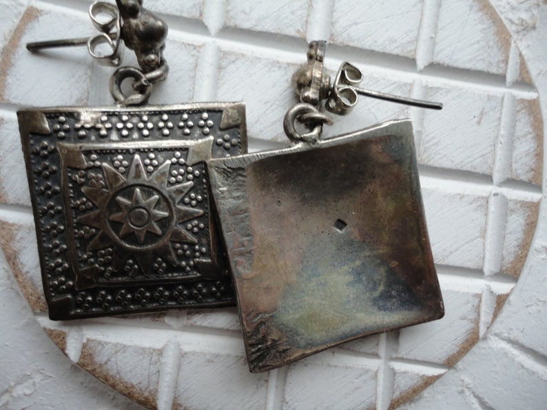 Silver ethnic earrings with punchstar 8 branchesearringssquare Silver 925earringsvintage pendant