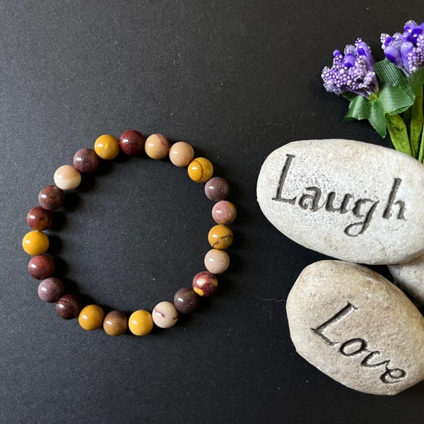 AAA Mookaite Jasper Crystal Bracelet | Natural 8MM Jasper Gemstone | Smooth Semi-Precious Stone | Stretch Beaded Bracelet | Crystal Gift