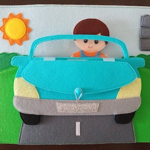 Livre silencieux, livre silencieux, livre en feutre, atelier de réparation automobile de livres pour enfants. Cadeau d'anniversaire.
