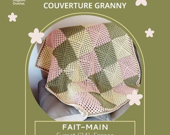 Couverture granny au crochet 110x110cm